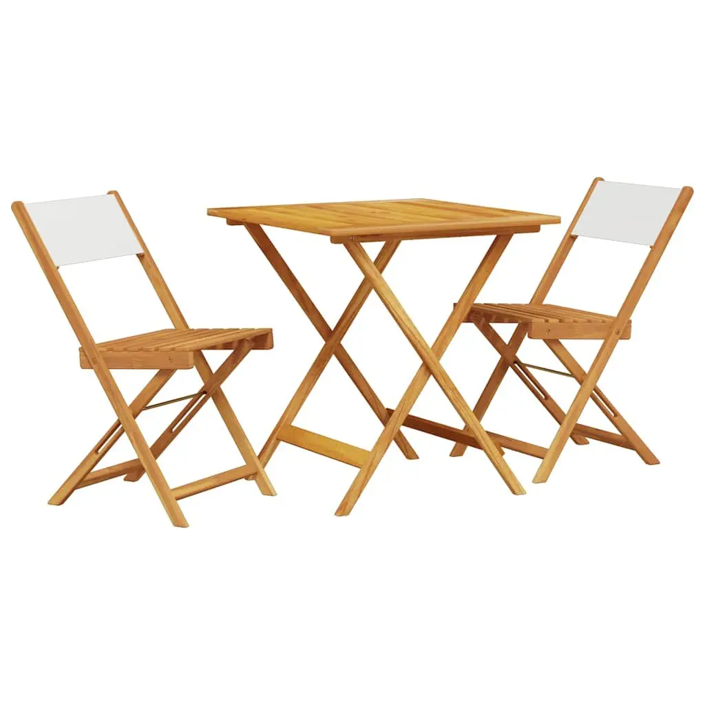 Bistro Set 3 Piece Outdoor Garden Furniture White Solid Acacia Wood Foldable Chairs