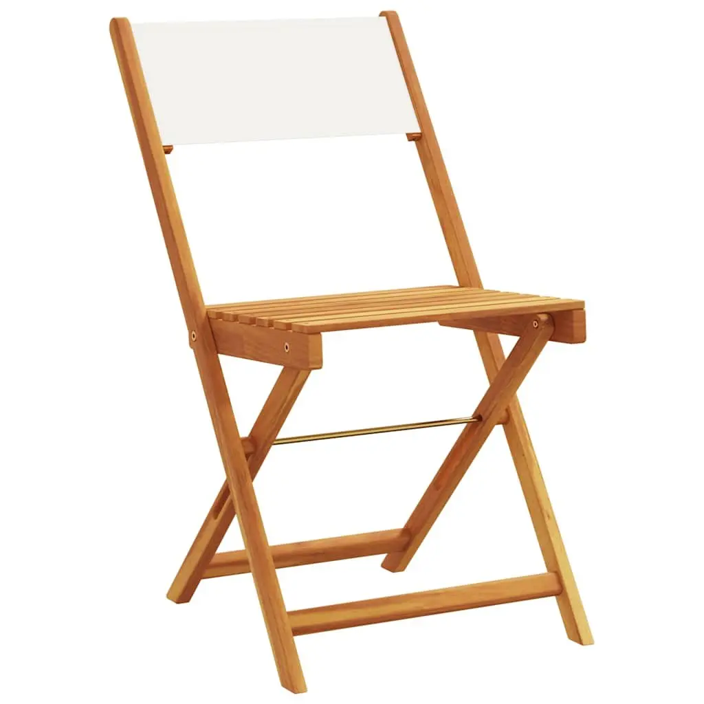 Bistro Set 3 Piece Outdoor Garden Furniture White Solid Acacia Wood Foldable Chairs