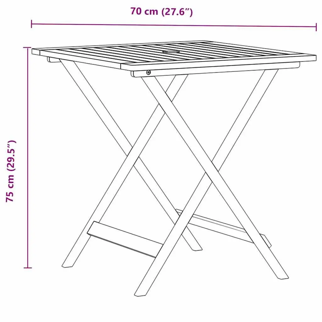Foldable Bistro Set Black Acacia Wood Outdoor Garden Patio Dining Table with Two Chairs