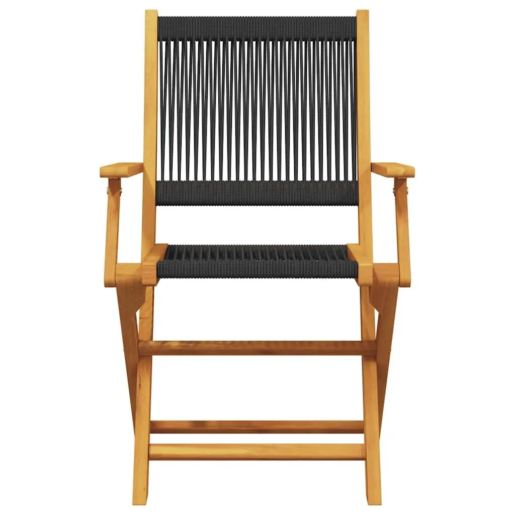Foldable Bistro Set Black Acacia Wood Outdoor Garden Patio Dining Table with Two Chairs