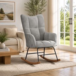 Rocking Chair Grey Velvet Upholstered Padded Armchair Lounge Seat Living Room
