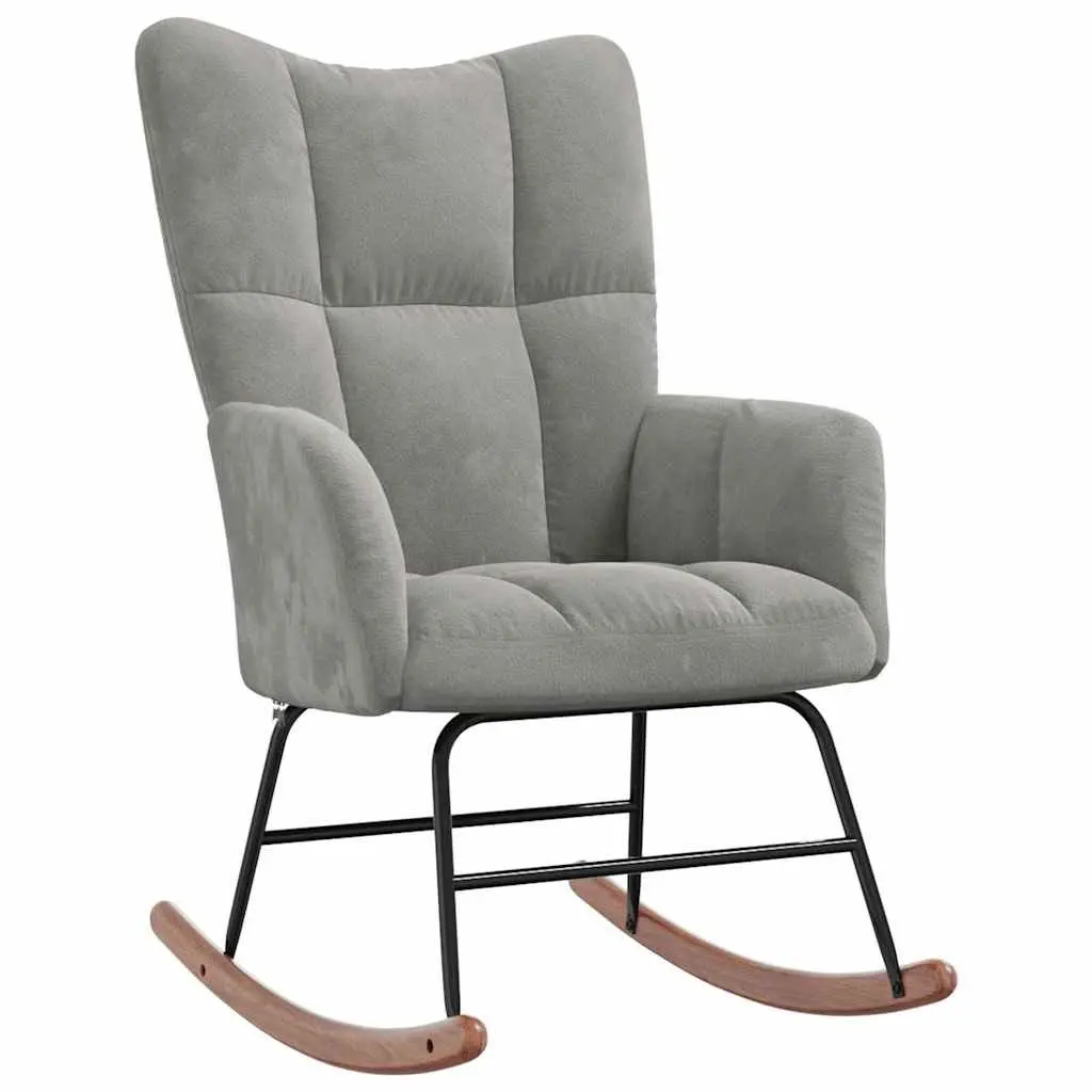 Rocking Chair Grey Velvet Upholstered Padded Armchair Lounge Seat Living Room