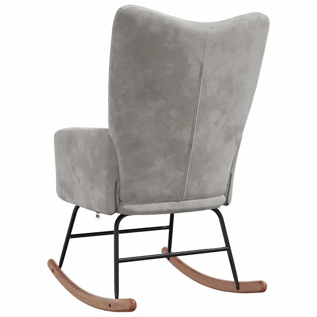 Rocking Chair Grey Velvet Upholstered Padded Armchair Lounge Seat Living Room