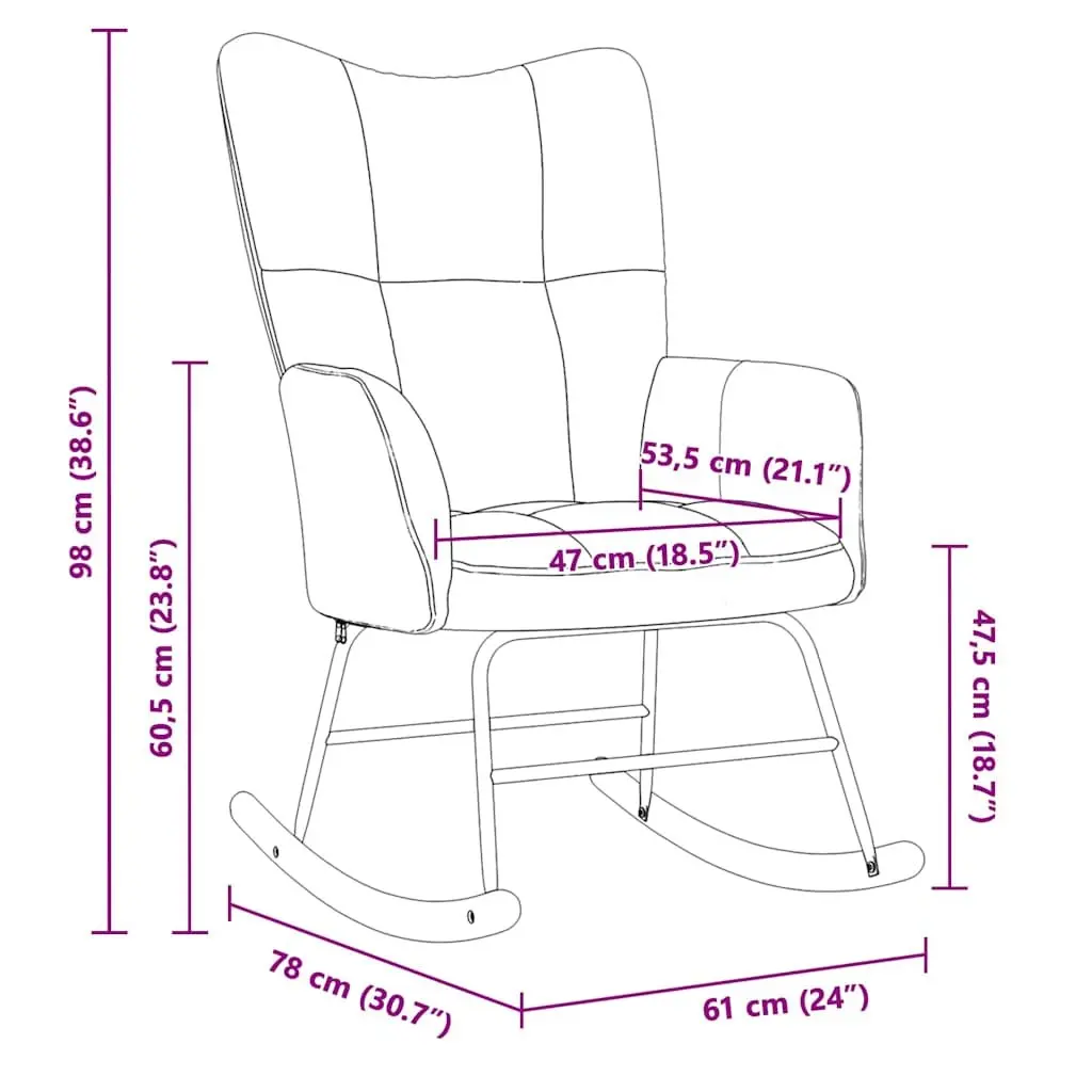 Rocking Chair Grey Velvet Upholstered Padded Armchair Lounge Seat Living Room