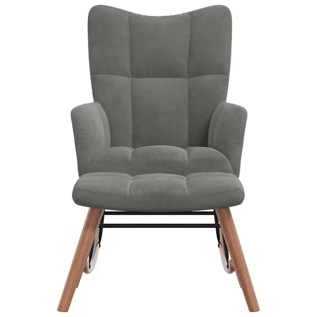 Rocking Chair with Stool Grey Velvet Upholstered Padded Armchair Lounge Seat