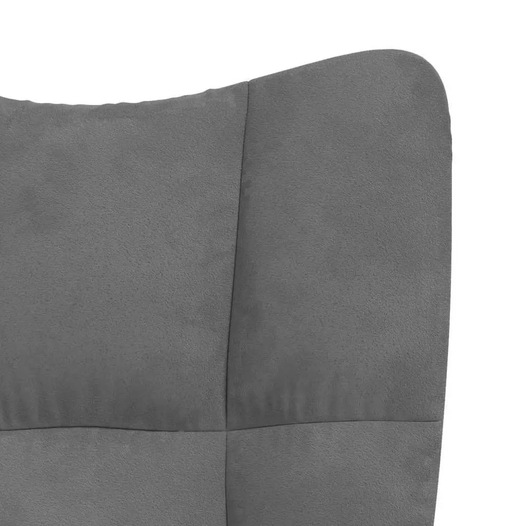 Rocking Chair with Stool Grey Velvet Upholstered Padded Armchair Lounge Seat