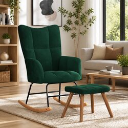 Chic Green Velvet Rocking Chair and Stool for Your Living Room
