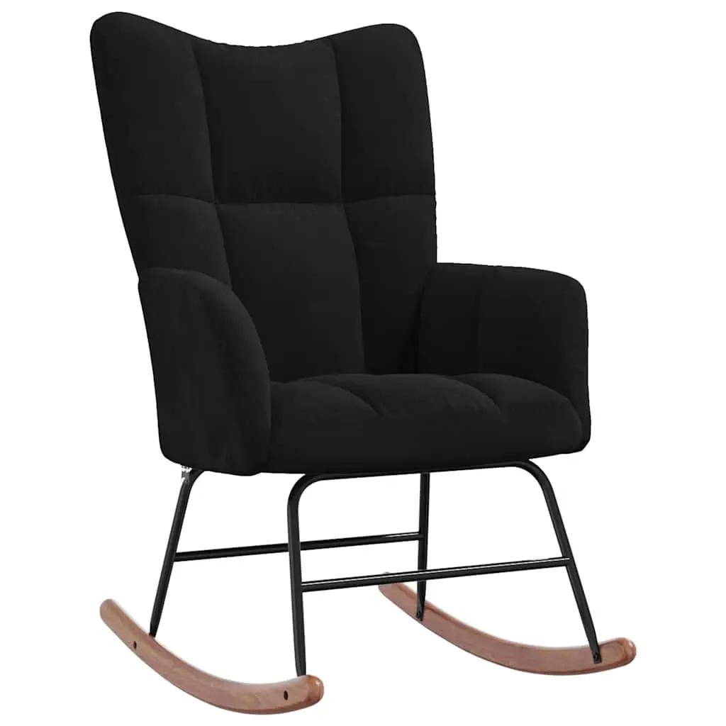 Rocking Chair with Stool Black Velvet Armchair Rocker Lounge Chair Living Room