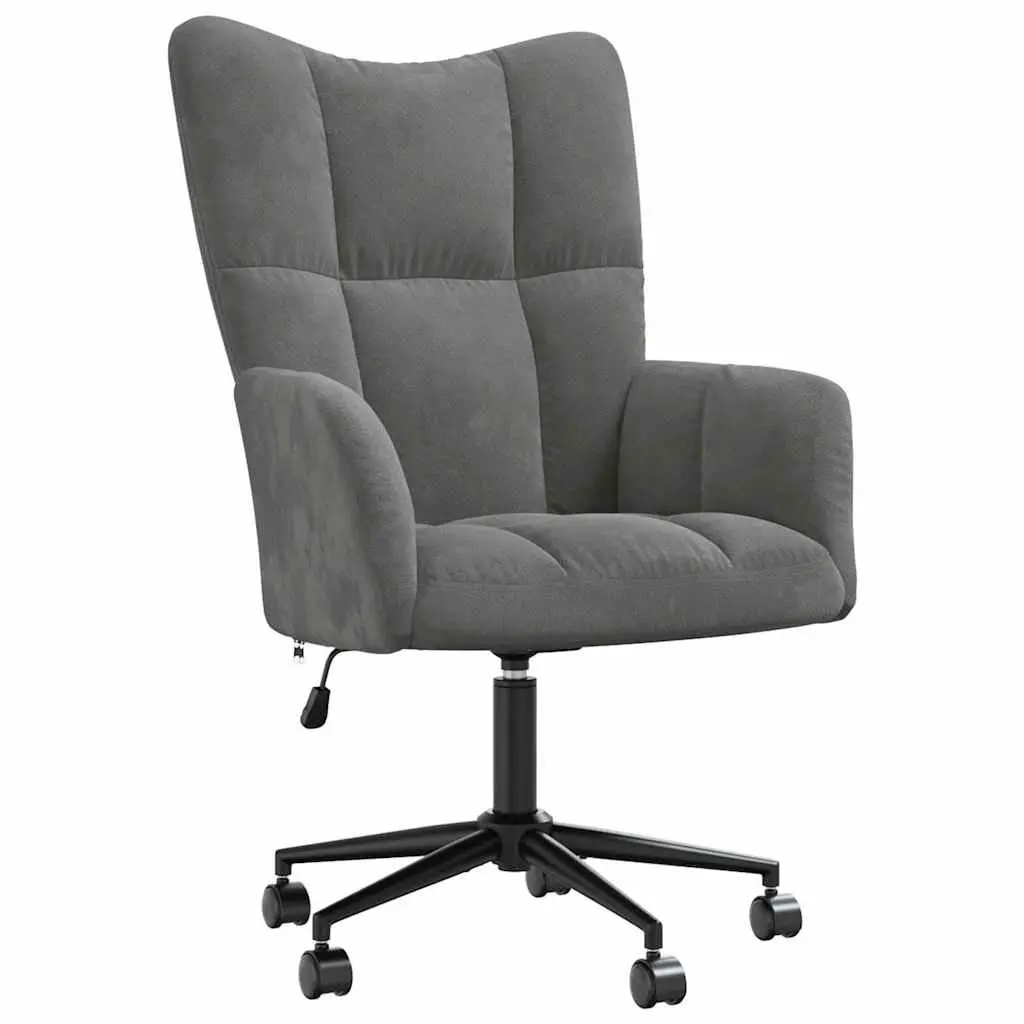 Relaxing Arm Chair Grey Velvet Swivel Adjustable Height Office Living Room