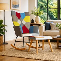 Multicolour Rocking Chair and Stool for a Cozy Home