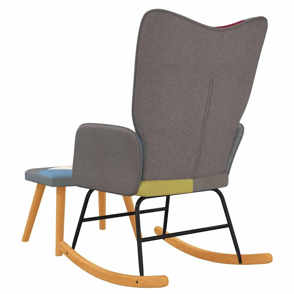 Rocking Chair with Stool Patchwork Fabric Armchair Living Room Relax Seat