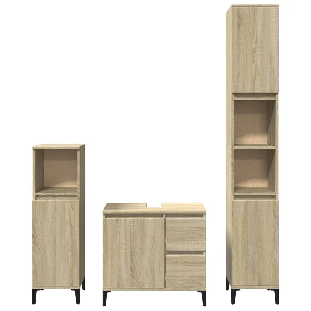 Bathroom Furniture Set 3 Piece Brown Engineered Wood Storage Sink Vanity