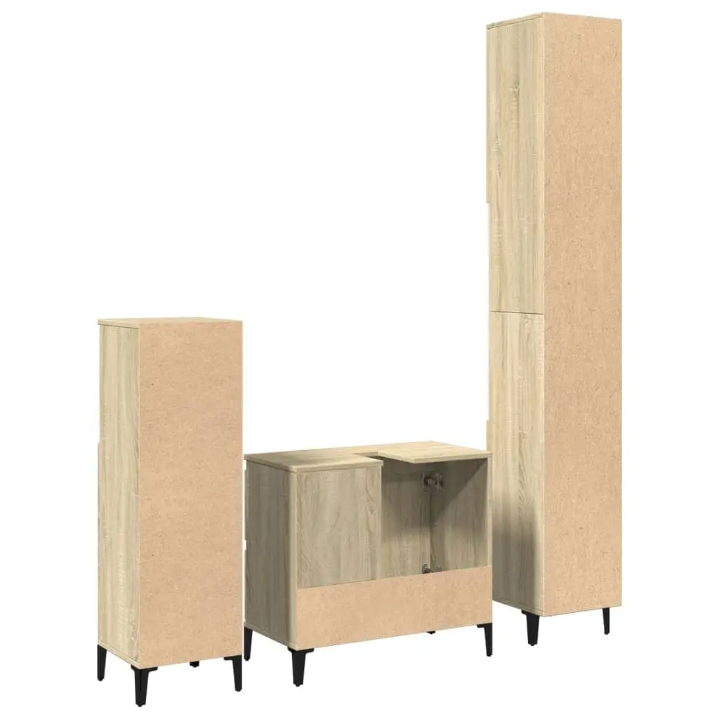 Bathroom Furniture Set 3 Piece Brown Engineered Wood Storage Sink Vanity