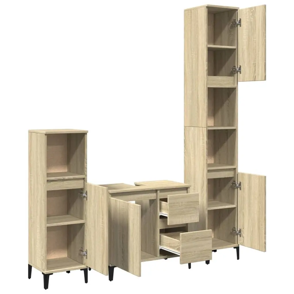 Bathroom Furniture Set 3 Piece Brown Engineered Wood Storage Sink Vanity