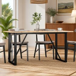 Dining Table O-Frame 140x80x75 cm Solid Wood Pine Steel Kitchen Brown