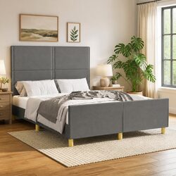Modern Grey Fabric Double Bed Frame with Adjustable Headboard