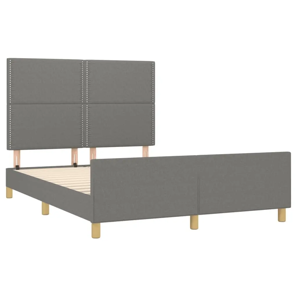Double Bed Frame 137x187 cm Grey Fabric Headboard Durable Construction