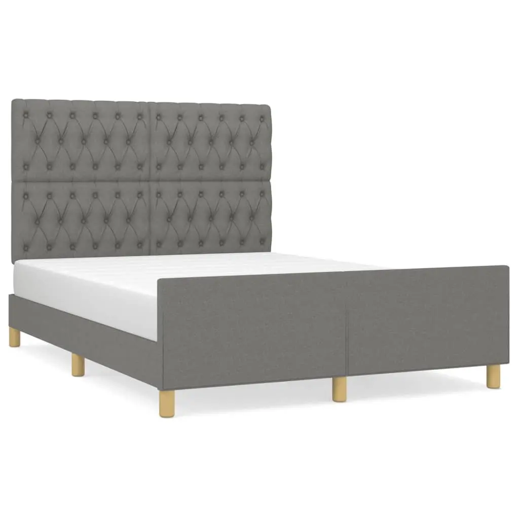 Double Bed Frame 137x187cm Grey Fabric Adjustable Headboard