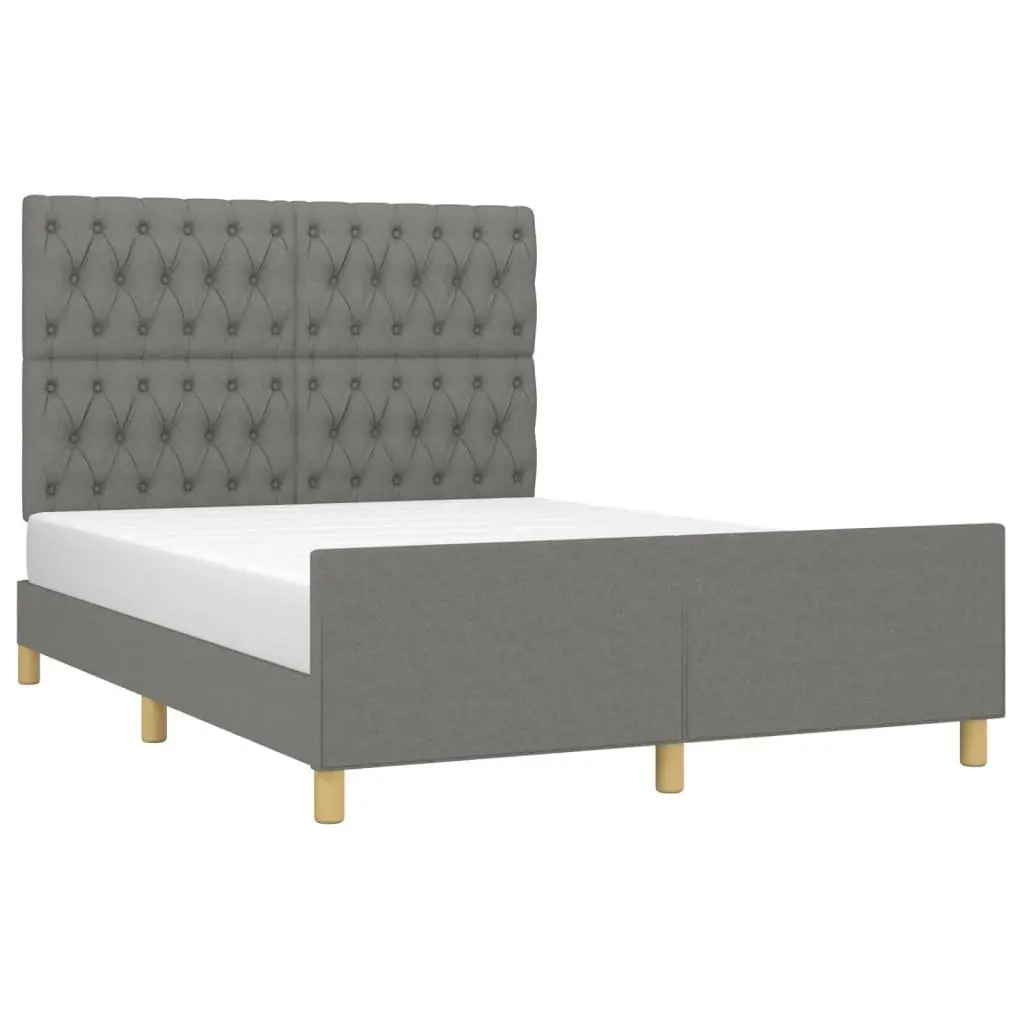 Double Bed Frame 137x187cm Grey Fabric Adjustable Headboard