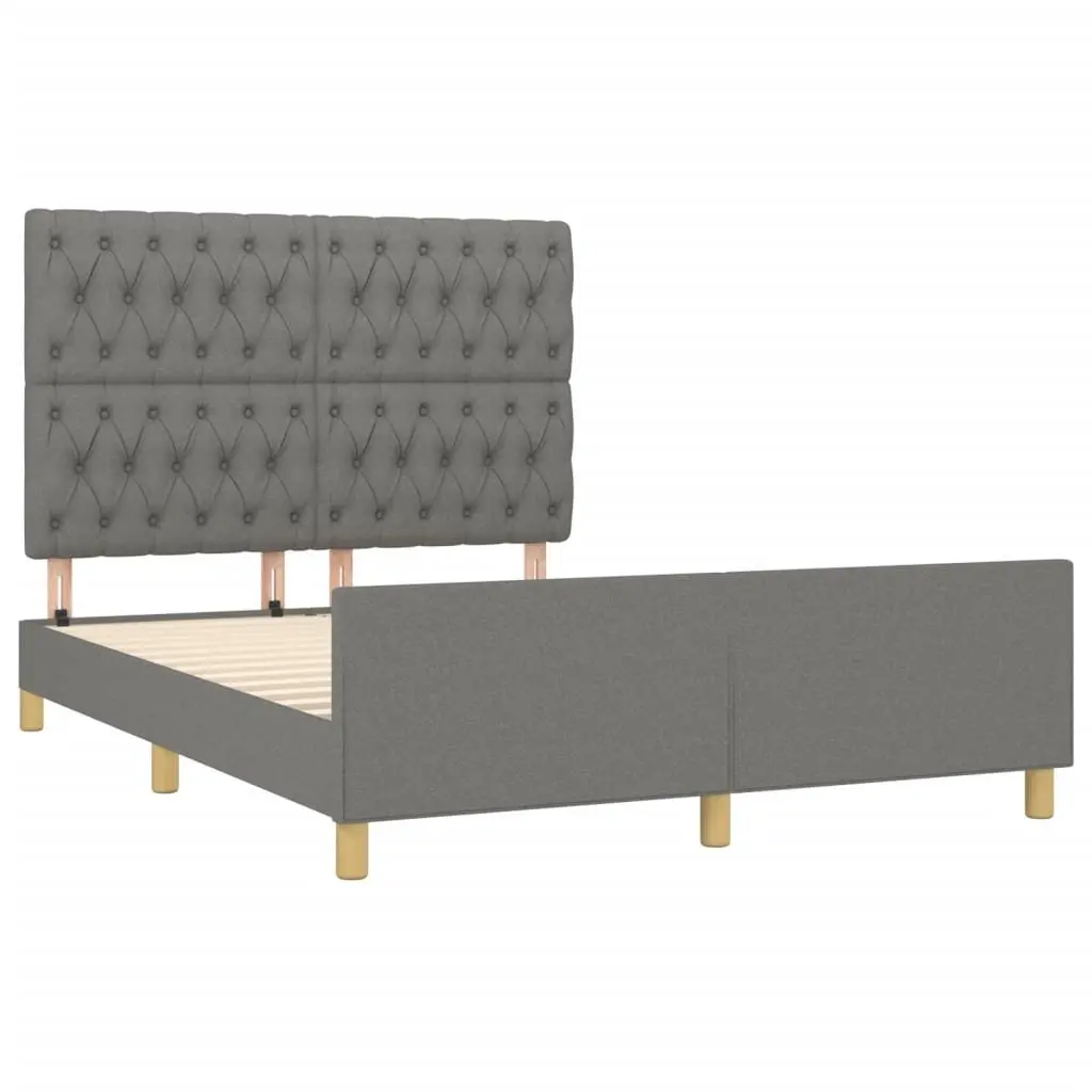 Double Bed Frame 137x187cm Grey Fabric Adjustable Headboard