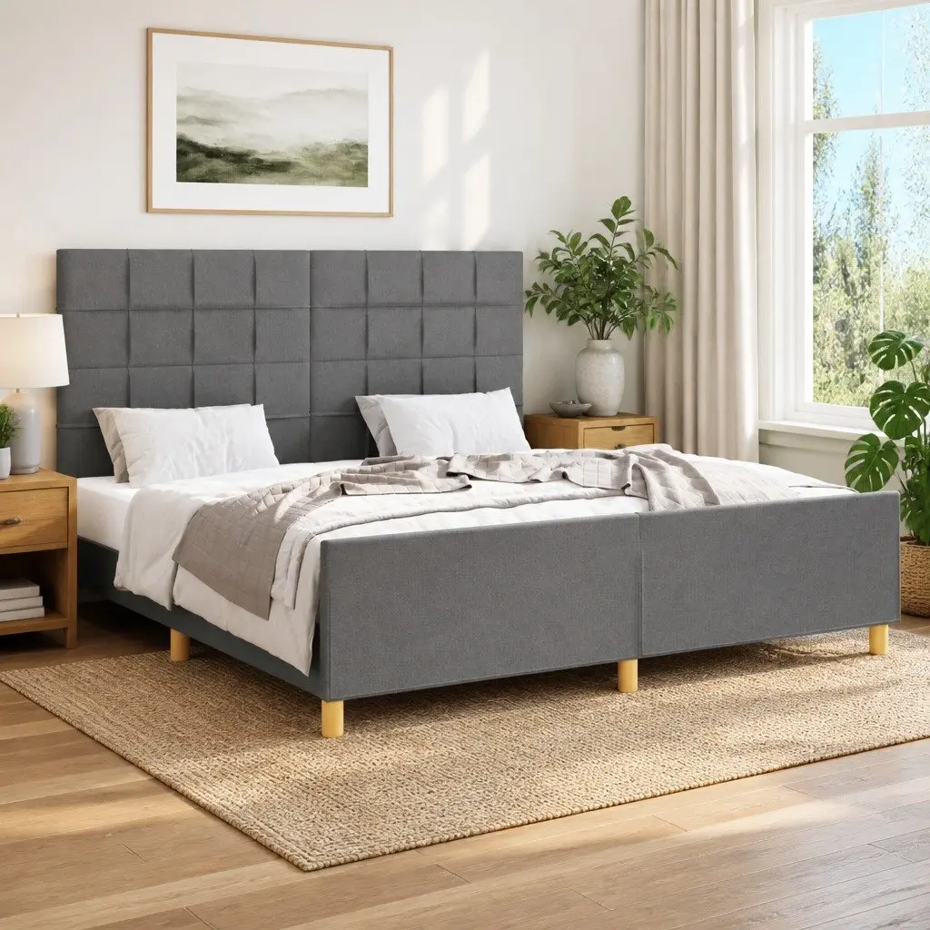 Queen Bed Frame 152x203 cm Grey Fabric Adjustable Height