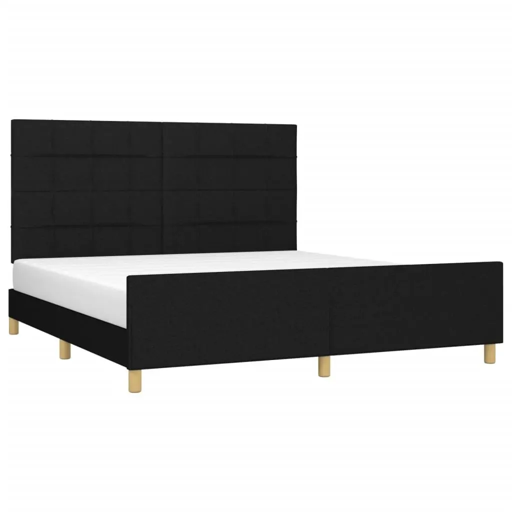 Queen Bed Frame 152x203 cm Black Fabric Upholstery Adjustable Headboard Slat Base