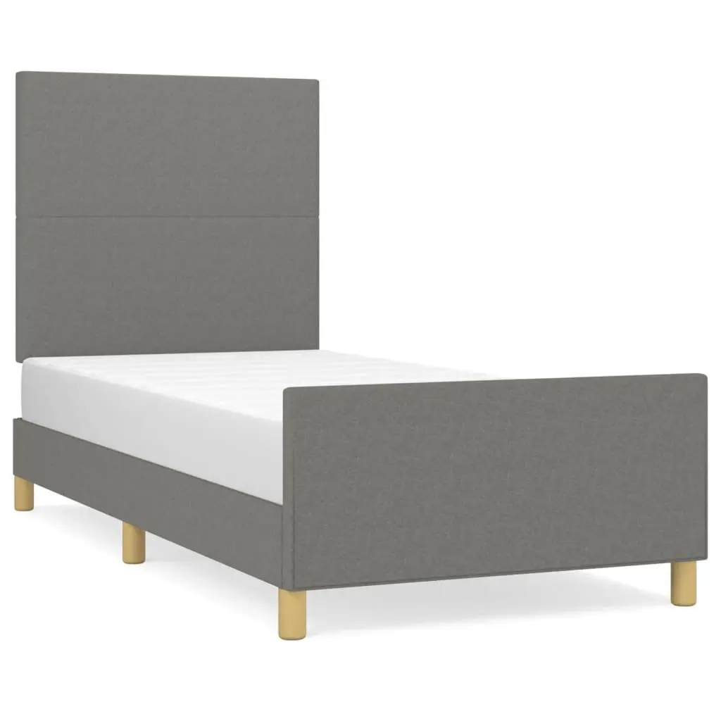 King Single Bed Frame 107x203cm Grey Fabric Adjustable Headboard