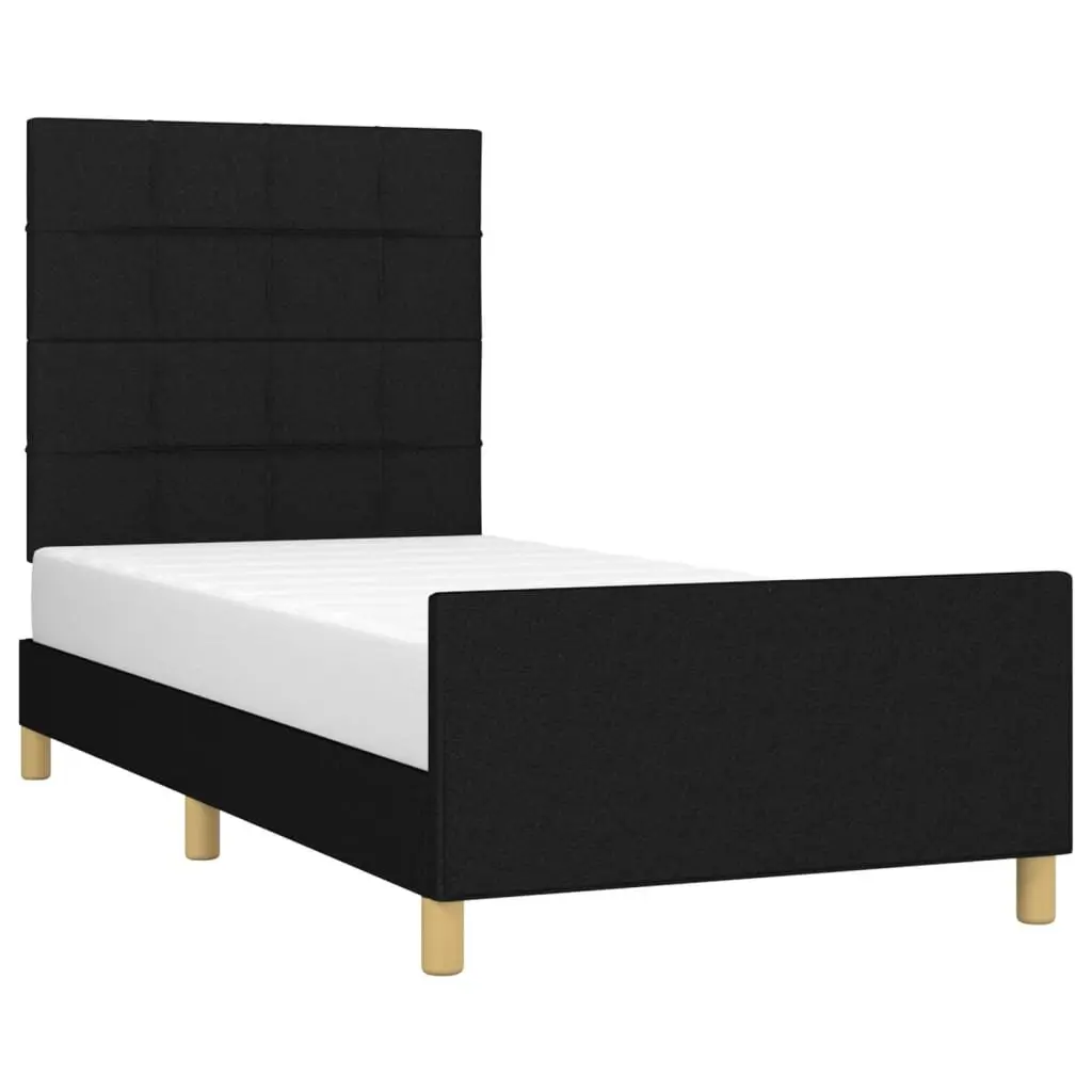 King Single Bed Frame 107x203cm Black Fabric Upholstery Adjustable Height Headboard