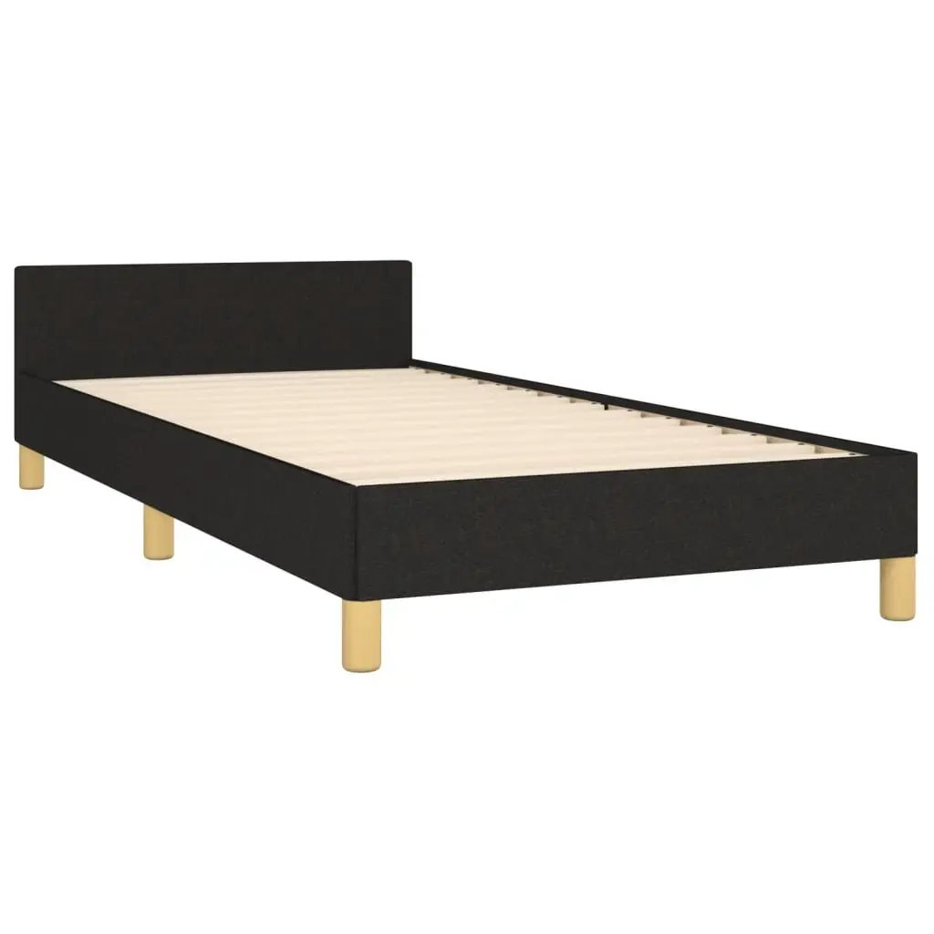 King Single Bed Frame 107x203cm Black Fabric Upholstery Adjustable Height Headboard