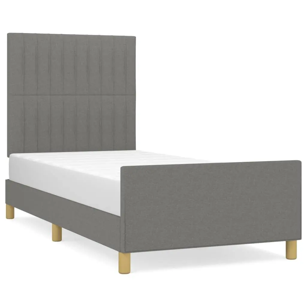 Bed Frame King Single Size Grey Fabric Adjustable Headboard 107x203 cm