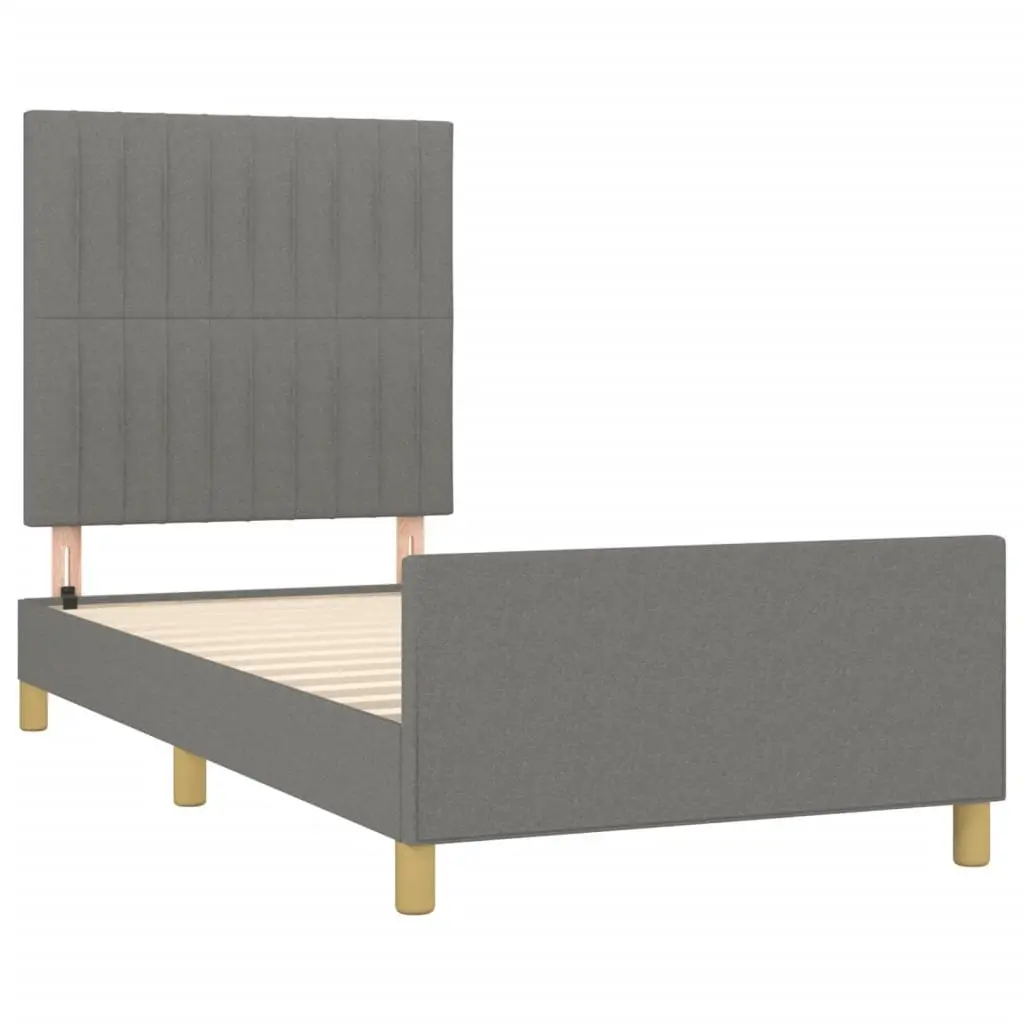 Bed Frame King Single Size Grey Fabric Adjustable Headboard 107x203 cm