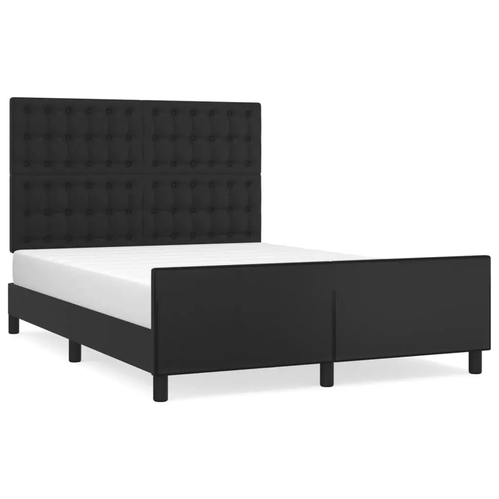 Double Bed Frame 137x187cm Black Faux Leather Upholstery Adjustable Headboard