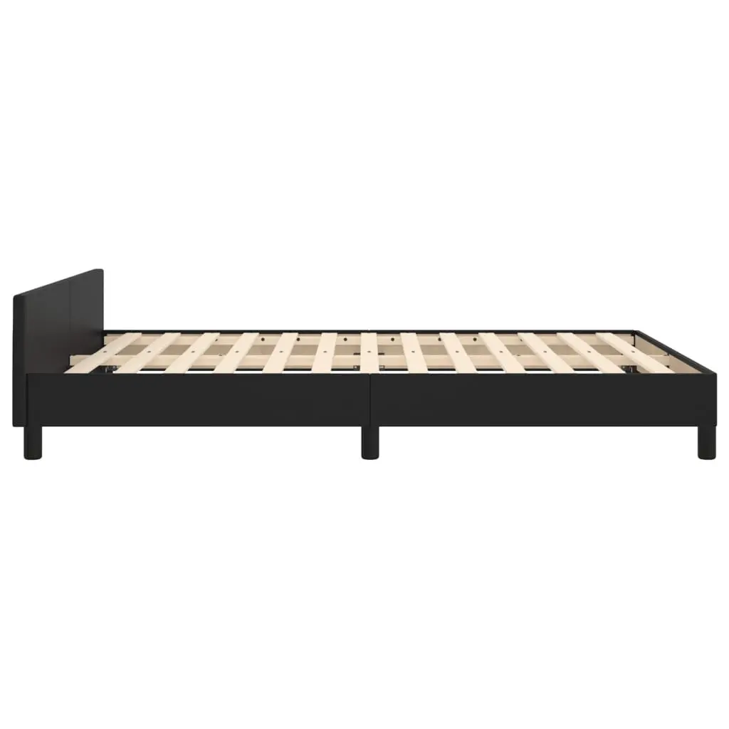 Double Bed Frame 137x187cm Black Faux Leather Upholstery Adjustable Headboard