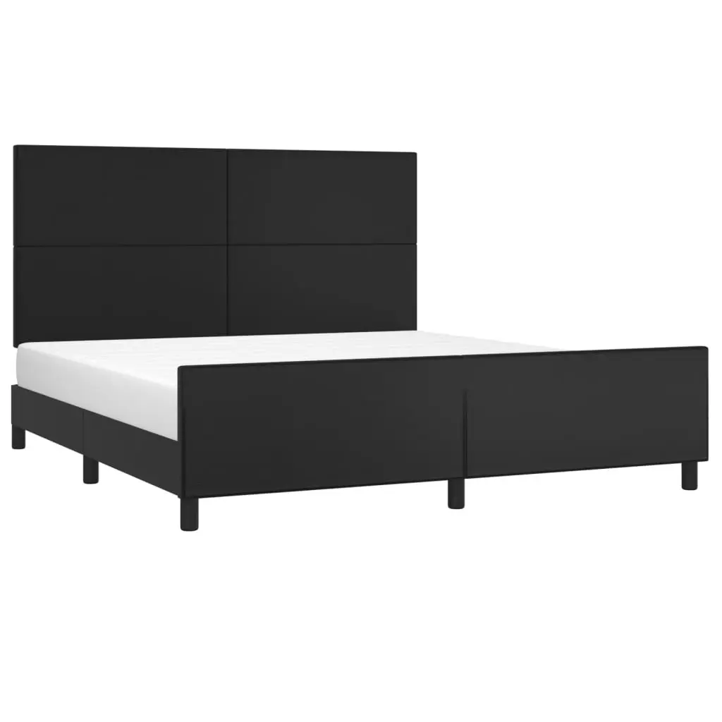 Queen Bed Frame Black Faux Leather Adjustable Height Headboard