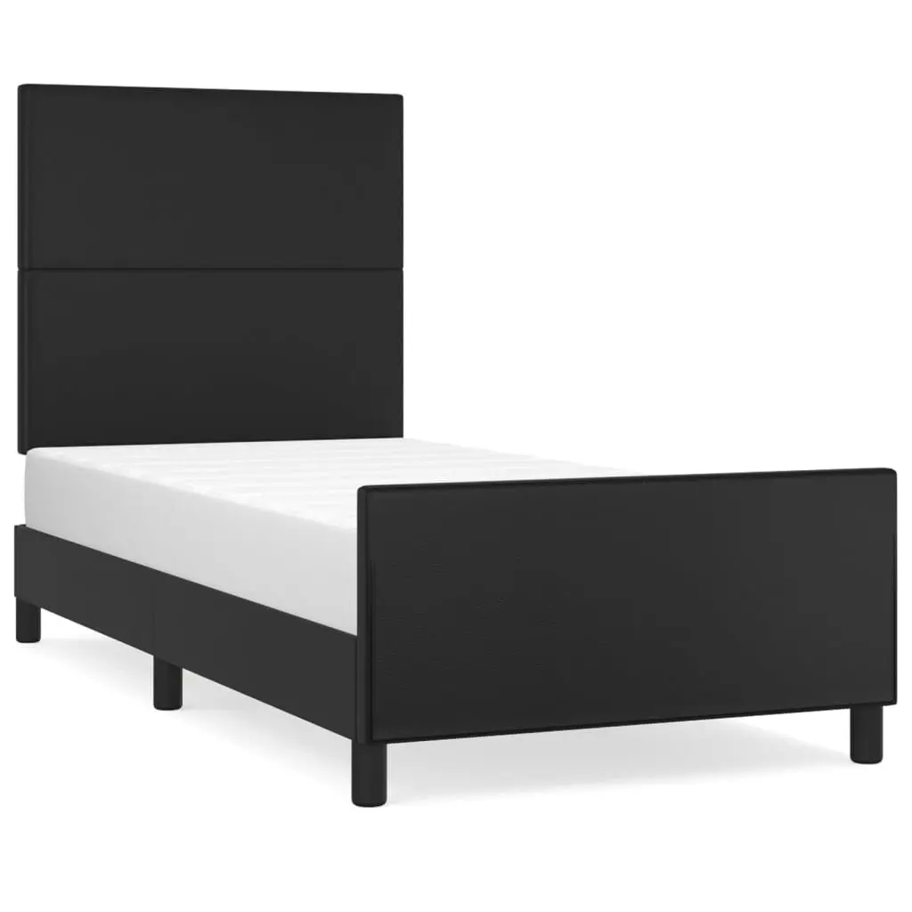 King Single Bed Frame 107x203cm Black Faux Leather Adjustable Headboard Sturdy Legs