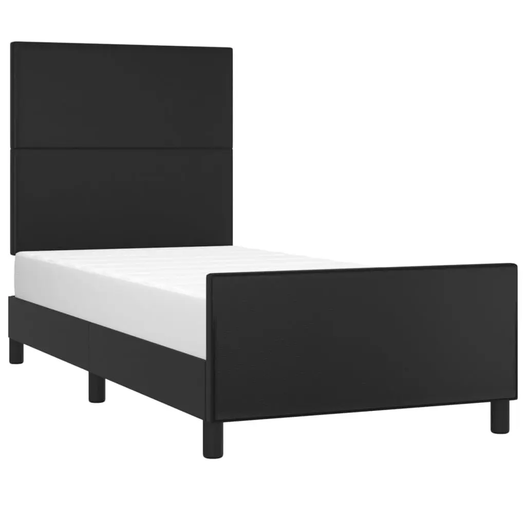 King Single Bed Frame 107x203cm Black Faux Leather Adjustable Headboard Sturdy Legs