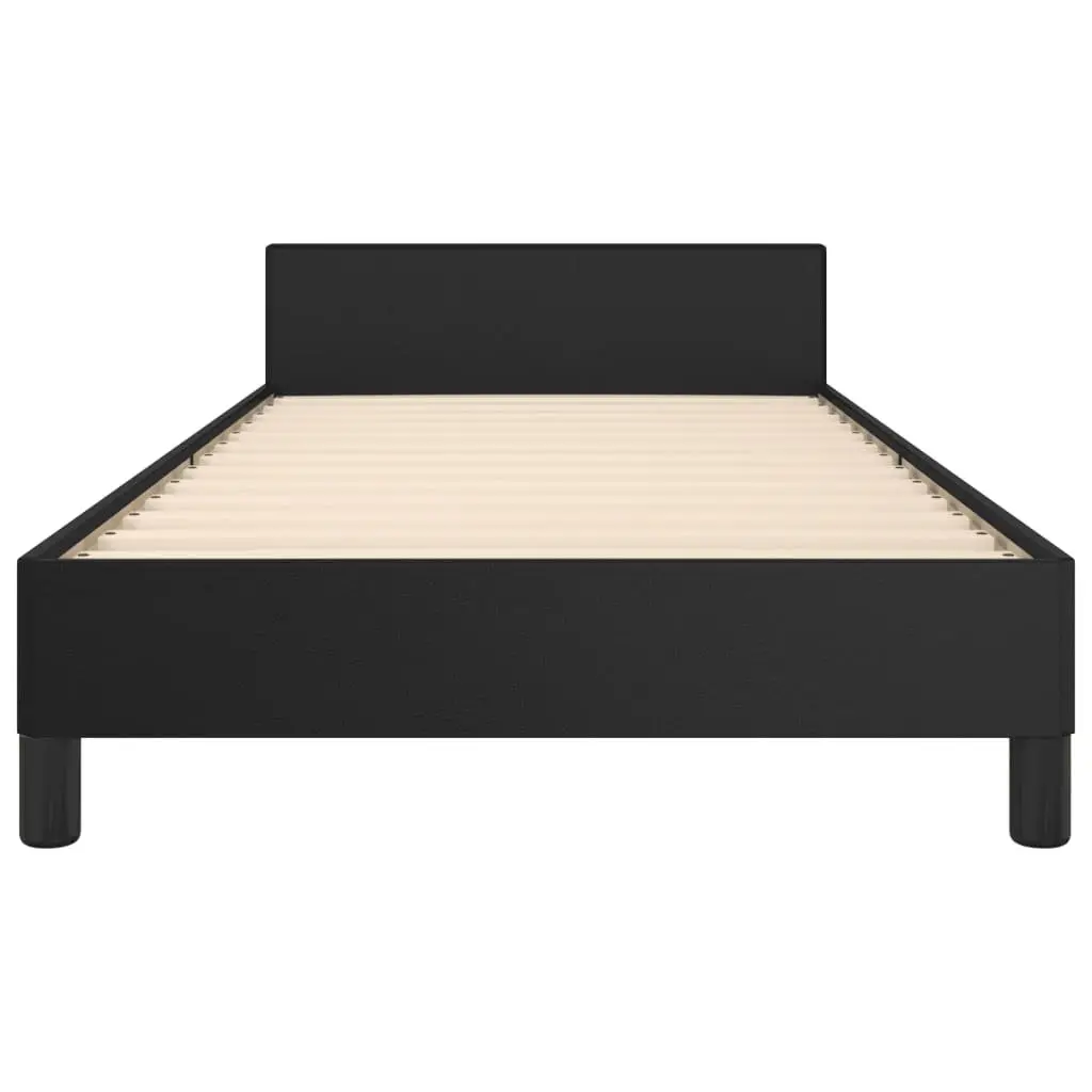King Single Bed Frame 107x203cm Black Faux Leather Adjustable Headboard Sturdy Legs
