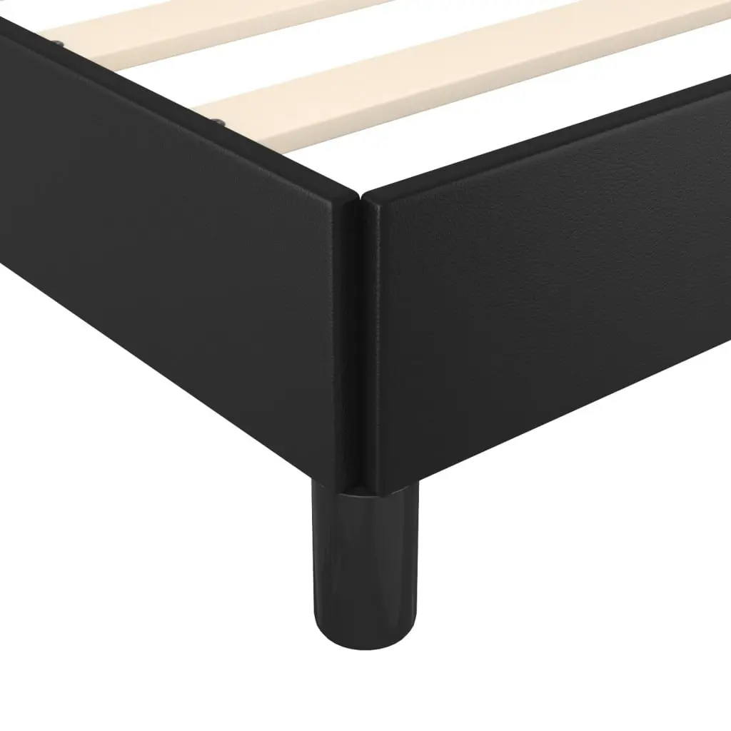 King Single Bed Frame 107x203cm Black Faux Leather Adjustable Headboard Sturdy Legs
