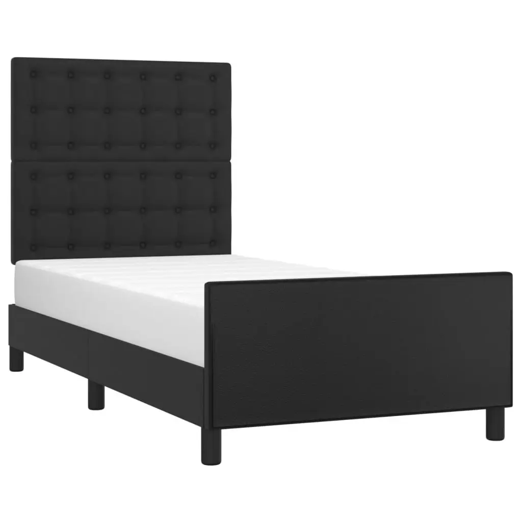 King Single Bed Frame 107x203cm Black Velvet Headboard Faux Leather Adjustable Height Sturdy Construction