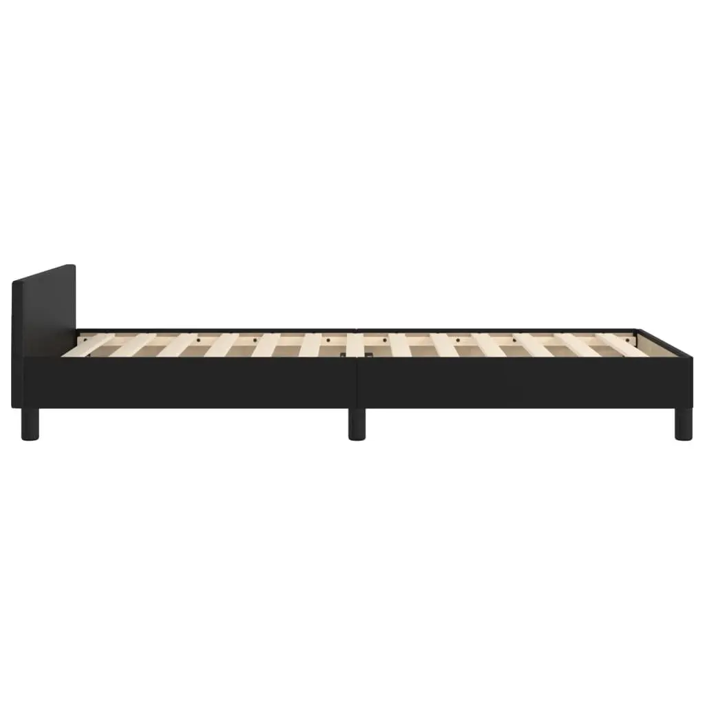 King Single Bed Frame 107x203cm Black Velvet Headboard Faux Leather Adjustable Height Sturdy Construction