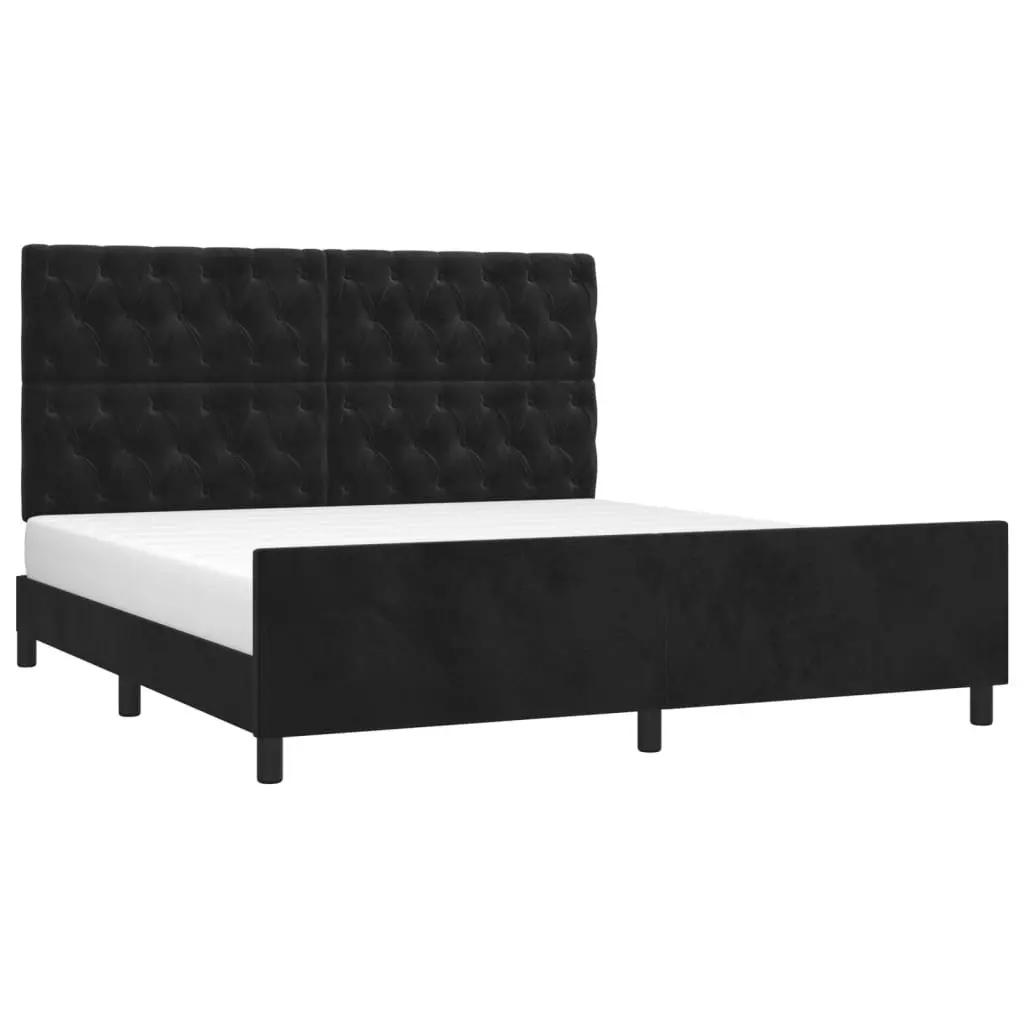 Queen Bed Frame 152x203cm Black Velvet Adjustable Height Headboard Sturdy Legs Plywood Slats