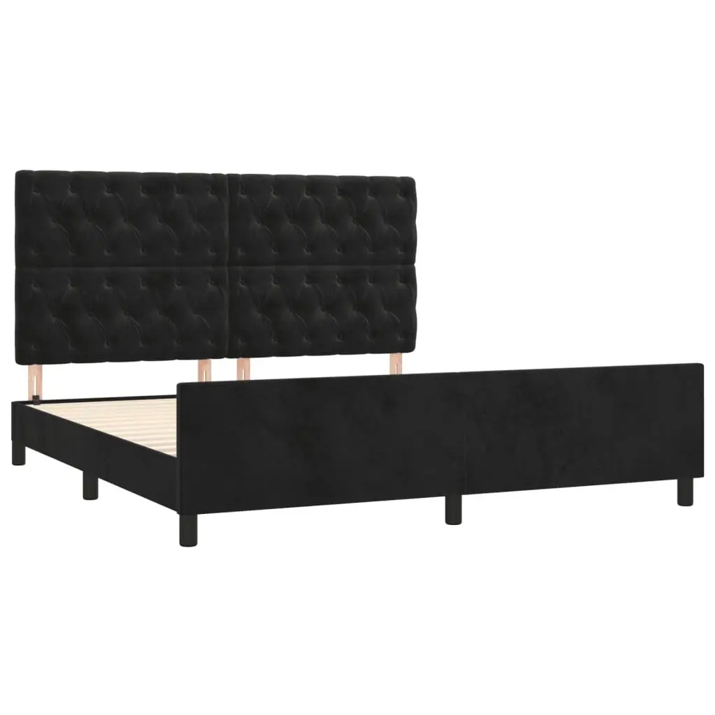 Queen Bed Frame 152x203cm Black Velvet Adjustable Height Headboard Sturdy Legs Plywood Slats