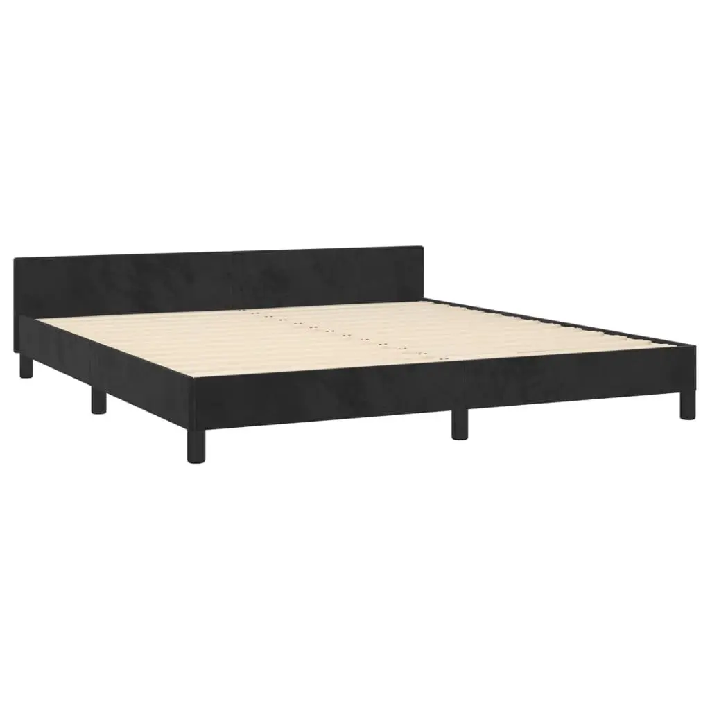Queen Bed Frame 152x203cm Black Velvet Adjustable Height Headboard Sturdy Legs Plywood Slats