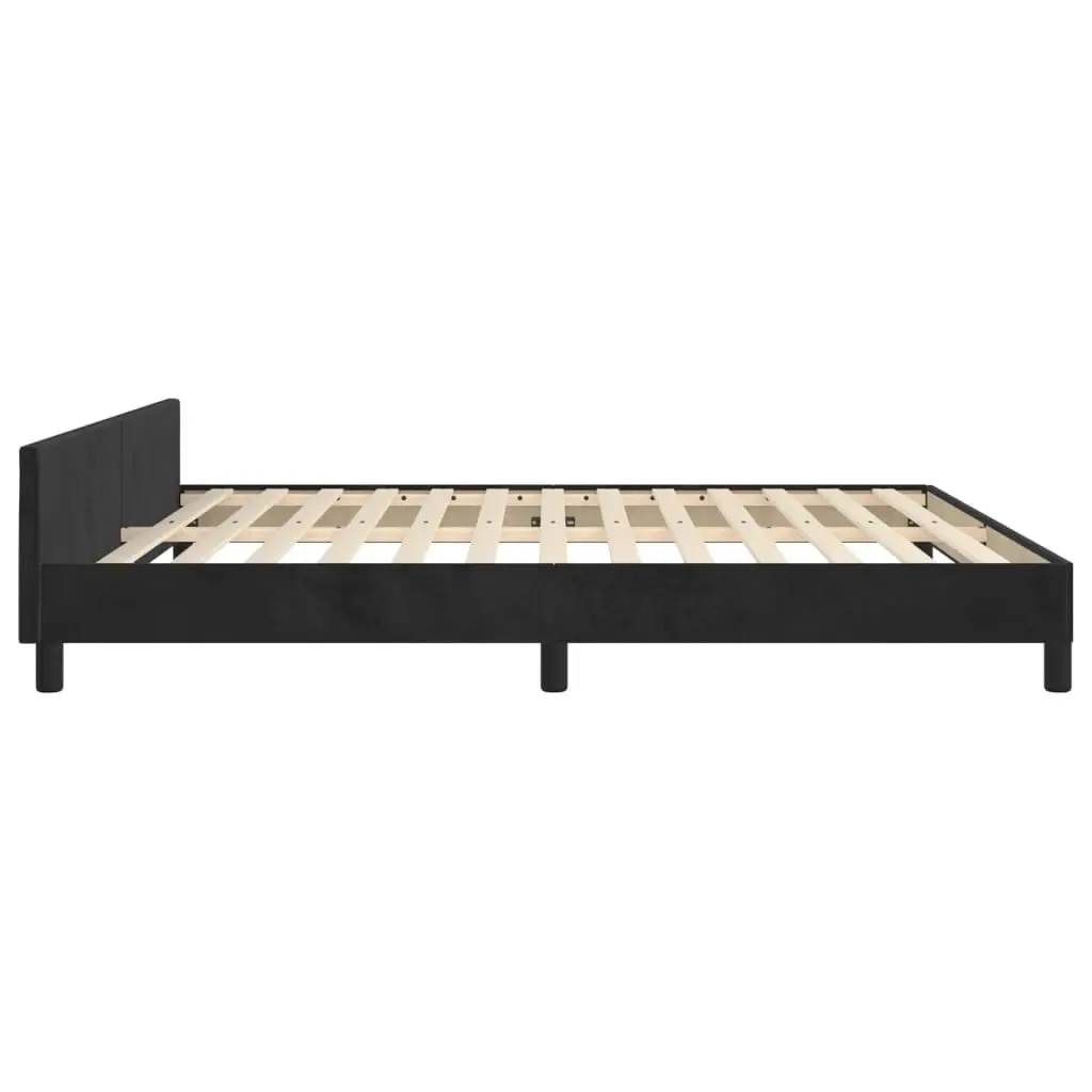 Queen Bed Frame 152x203cm Black Velvet Adjustable Height Headboard Sturdy Legs Plywood Slats