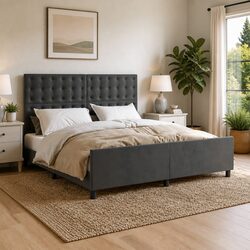 Enhance Your Bedroom with this Dark Grey Velvet Bed Frame