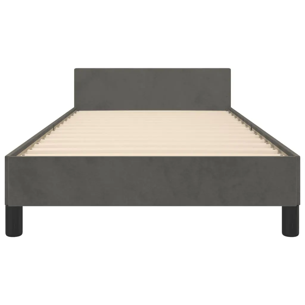 King Single Bed Frame 107x203cm Grey Velvet Upholstered Surface Adjustable Height Headboard