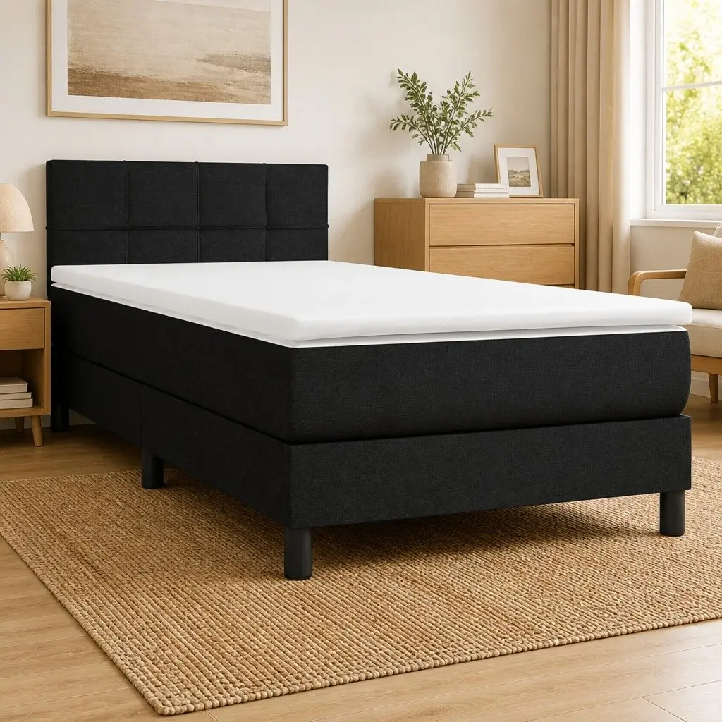 Box Spring Bed King Single 106x203 cm with Pocket Spring Mattress Adjustable Headboard Black Fabric