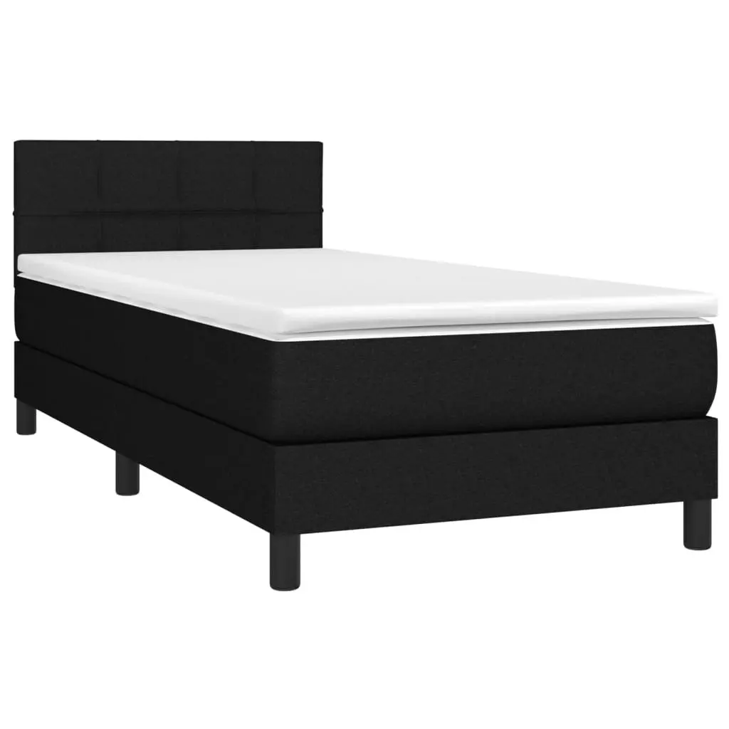 Box Spring Bed King Single 106x203 cm with Pocket Spring Mattress Adjustable Headboard Black Fabric