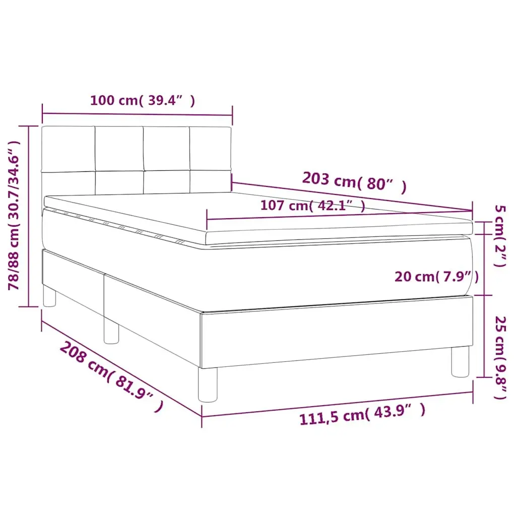 Box Spring Bed King Single 106x203 cm with Pocket Spring Mattress Adjustable Headboard Black Fabric