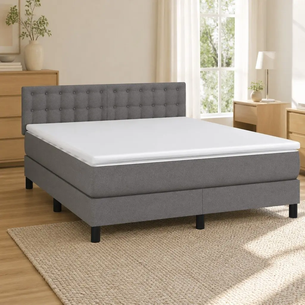 Queen Size Box Spring Bed with Pocket Spring Mattress Adjustable Headboard Grey Fabric